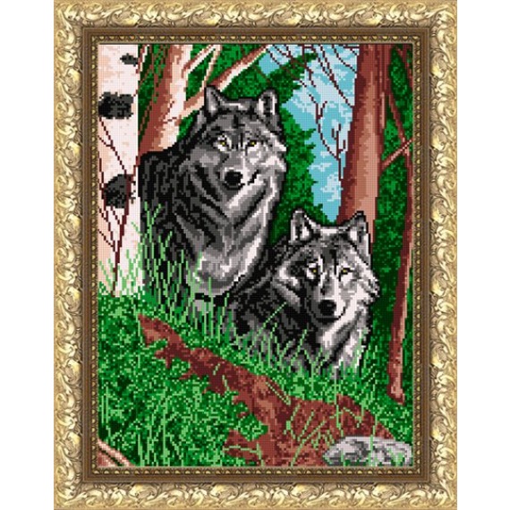 Рисунок на ткани "Волки в лесу"