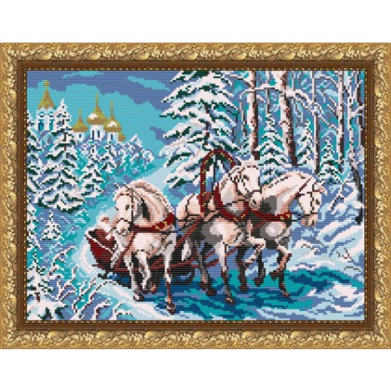 Рисунок на ткани "Тройка лошадей"