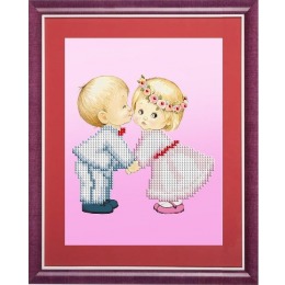 Рисунок на ткани "Первый поцелуй малышей"