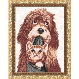 Рисунок на ткани "Собака с котенком"