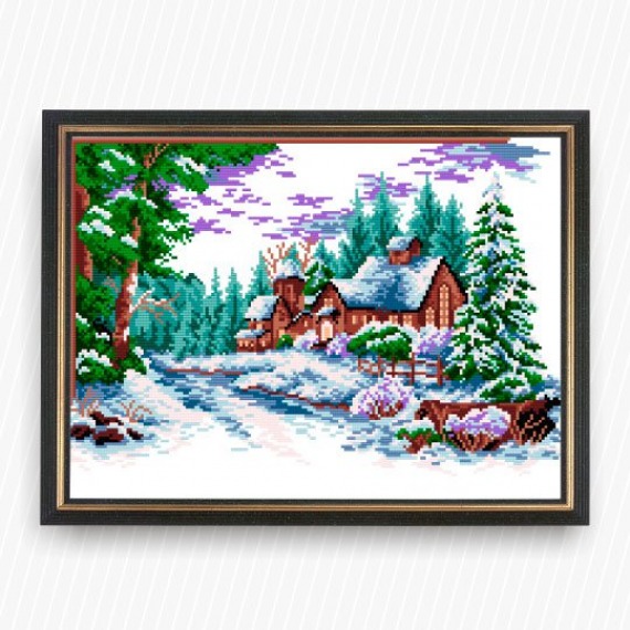 Рисунок на ткани "Зимняя деревня"
