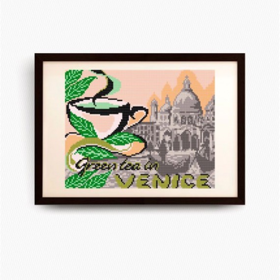 Рисунок на ткани "на зеленый чай в Венецию"