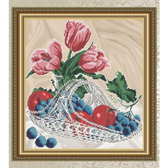 Рисунок на ткани "Яблоки с виноградом в хрустале"