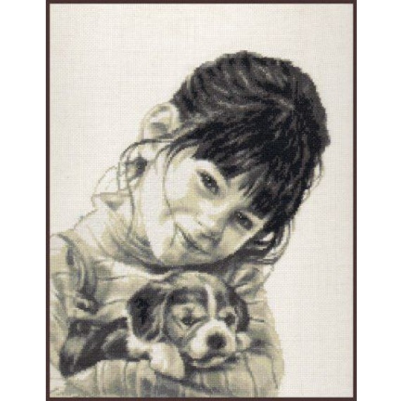 Набор для вышивания крестом "Девочка со щенком"