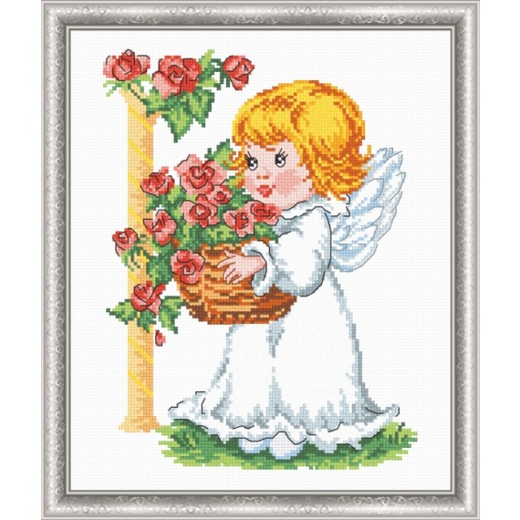 Набор для вышивания крестом "Ангелочек с корзиной роз"
