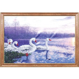 Рисунок на ткани "Лебеди на закате"
