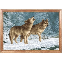 Рисунок на ткани "Волки на снегу"