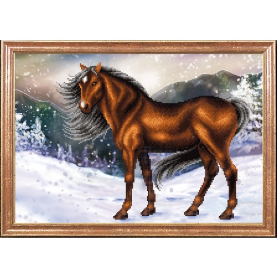 Рисунок на ткани "Конь на снегу"