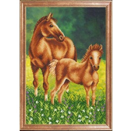 Рисунок на ткани "Лошадь с жеребенком"