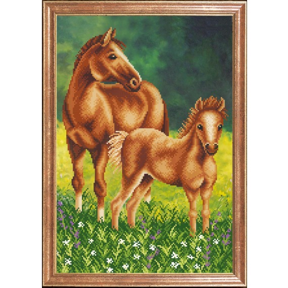 Рисунок на ткани "Лошадь с жеребенком"