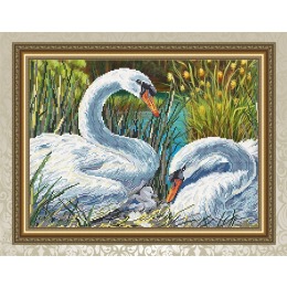 Рисунок на ткани "Лебединая семья"