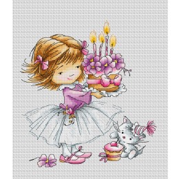 Набор для вышивания крестом "Девочка с котёнком и тортиком"
