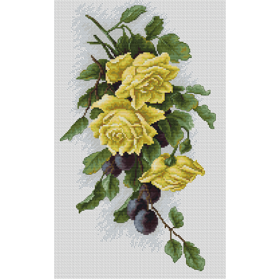 Набор для вышивания крестом "Жёлтые розы с виноградом"