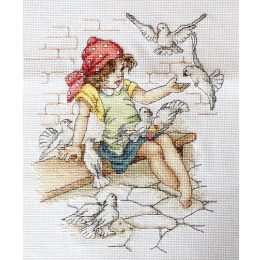 Набор для вышивания крестом "Девочка с голубями"