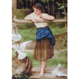 Набор для вышивания крестом "Девушка дразнящая голубей"