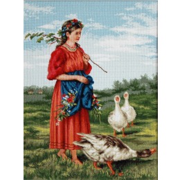 Набор для вышивания крестом "Девочка с гусями"