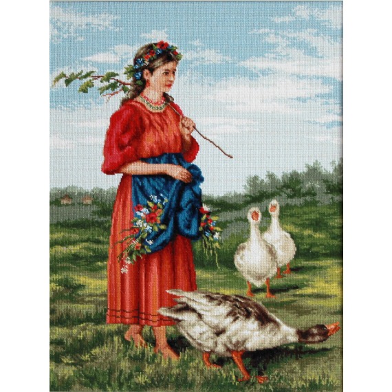 Набор для вышивания крестом "Девочка с гусями"