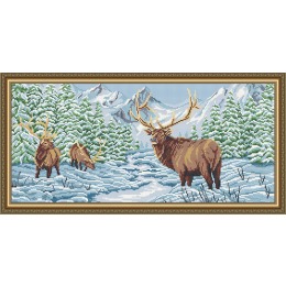 Рисунок на ткани "Олени в зимнем лесу"