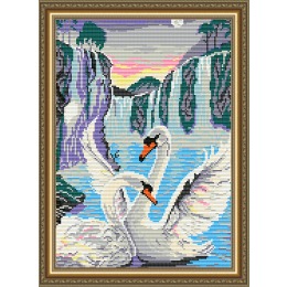 Картина стразами "Лебеди у водопада"