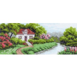 Рисунок на канве "Домик в саду"