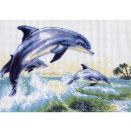 Рисунок на канве "Дельфины"