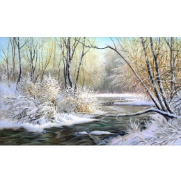 Рисунок на шелке "Зимняя река"