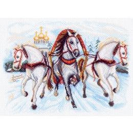 Рисунок на канве "Тройка лошадей"