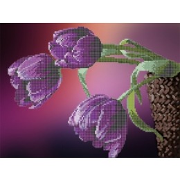 Рисунок на ткани для вышивания бисером "Фиолетовые тюльпаны"