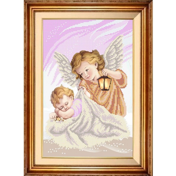 Рисунок на ткани для вышивания бисером "Ангел и малыш (розовый)"