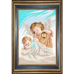 Рисунок на ткани для вышивания бисером "Ангел и малыш (голубой)"