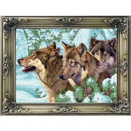 Рисунок на ткани для вышивания бисером "Волки в лесу"
