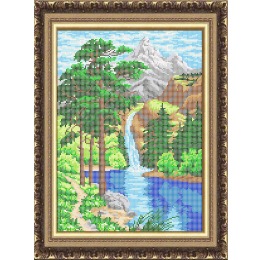 Рисунок на ткани для вышивания бисером "Водопад в горах"