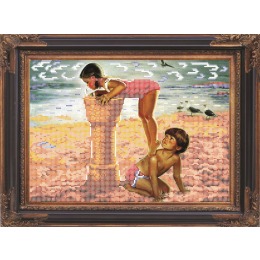 Рисунок на ткани для вышивания бисером "Ребятишки на пляжу"