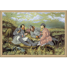 Рисунок на ткани для вышивания бисером "Охотники на привале"
