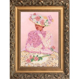 Рисунок на ткани для вышивания бисером "Дама с розой"