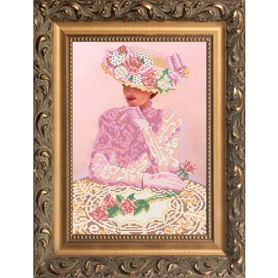 Рисунок на ткани для вышивания бисером "Дама с розой"