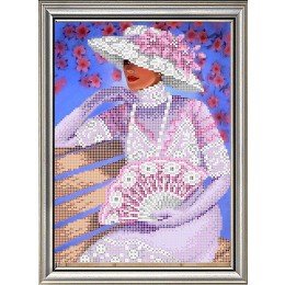 Рисунок на ткани для вышивания бисером "Девушка с веером"