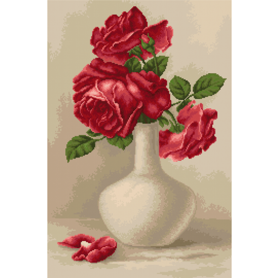 Набор для вышивания "Красные розы в вазе"