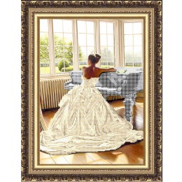 Рисунок на ткани для вышивания бисером "Девушка за роялем"