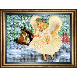 Рисунок на ткани для вышивания бисером "Ангел с кроликами"