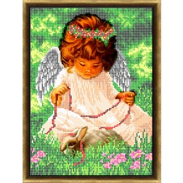 Рисунок на ткани для вышивания бисером "Ангел на лугу"
