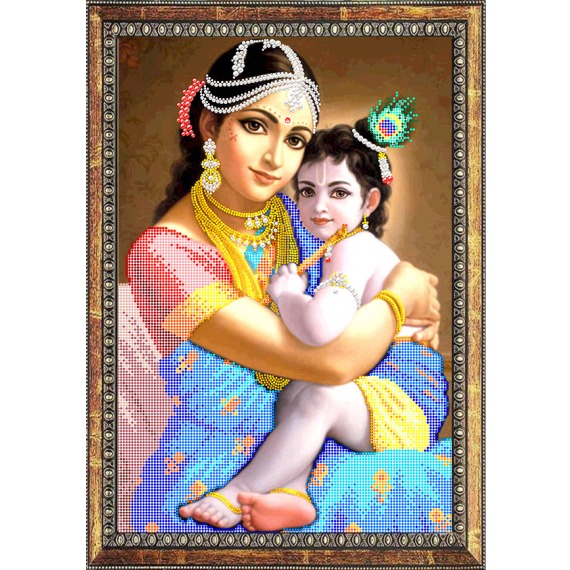 Рисунок на ткани для вышивания бисером и бусинами "Мама Яшода и Кришна"