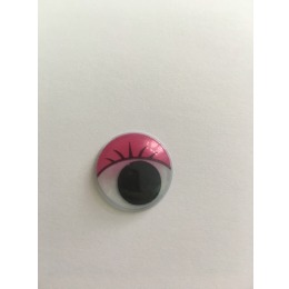 Глаза бегающие клеевые с ресницами 15 мм розовые (20 шт)