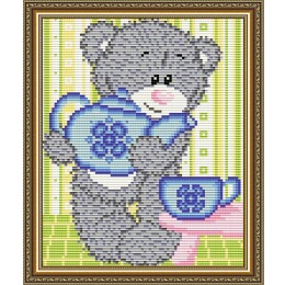 Картина стразами "Мишка с чайником"