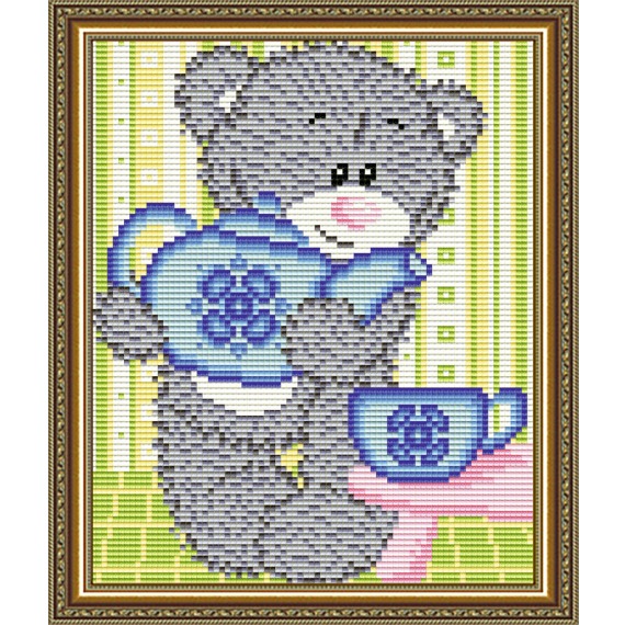 Картина стразами "Мишка с чайником"