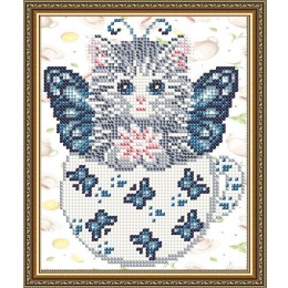 Рисунок на ткани "Котенок в бабочках"