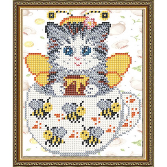 Рисунок на ткани "Котенок в пчелках"