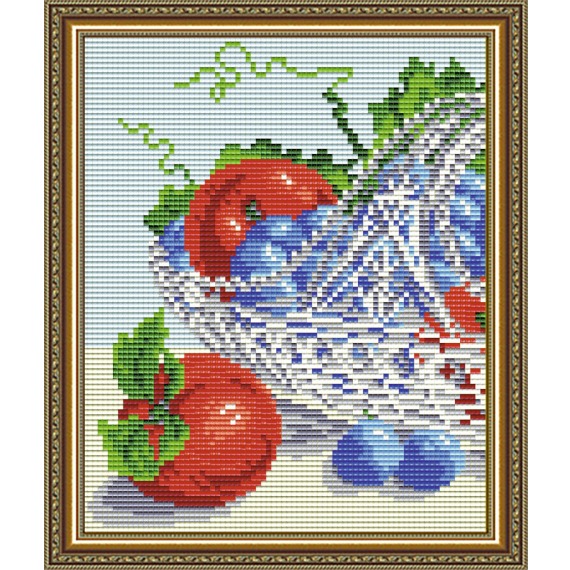 Картина стразами "В хрустале. Яблоки и виноград. Диптих 1"