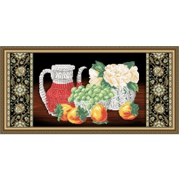 Рисунок на ткани "Хрусталь. Хурма и виноград на черном"