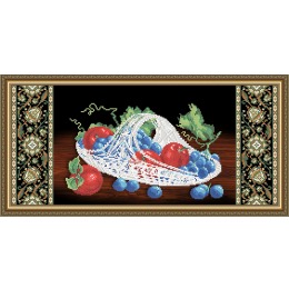 Рисунок на ткани "Хрусталь. Виноград и яблоки на черном"